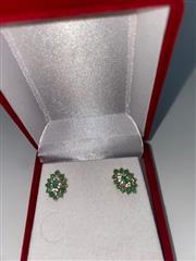 Emerald Gold-Diamond & Stone Earrings 12 Diamonds .36 Carat T.W.